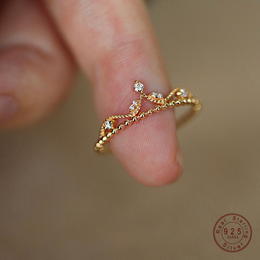 925 Sterling Silver Plating 18K Gold Light Luxury Crown Zircon Ring for Women Exquisite Sweet Party Wedding Jewelry Accessories