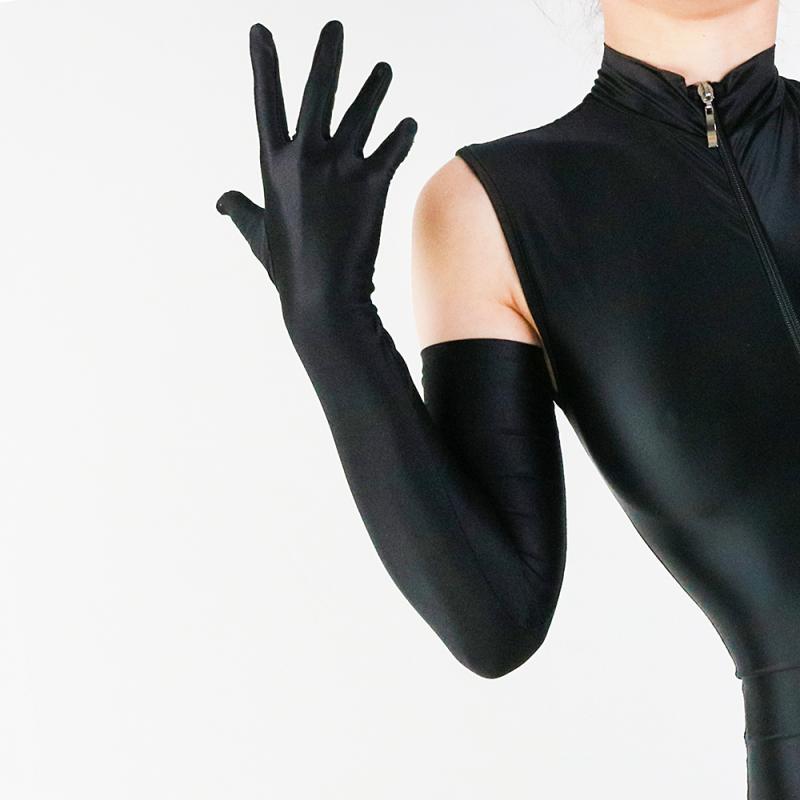 Tech Long Gloves Sun Block UV Protection 60cm Opera Black Stretch Faux Silk Pearlescent Summer Women Sunscreen Sexy Party Cospla