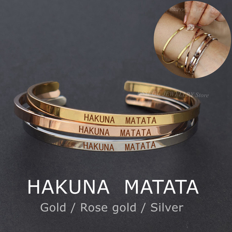 HAKUNA MATATA Engraved Bangle Metal Proverb Letters Bracelet Fashion Bar Charm Cuff Bracelets Lover Women Best Gift