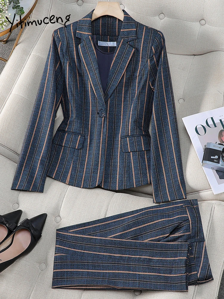 Yitimuceng Black Striped Suit Set Women Spring Summer 2025 Temperament High End Sense Casual Fashion Long Sleeve Two Piece Set