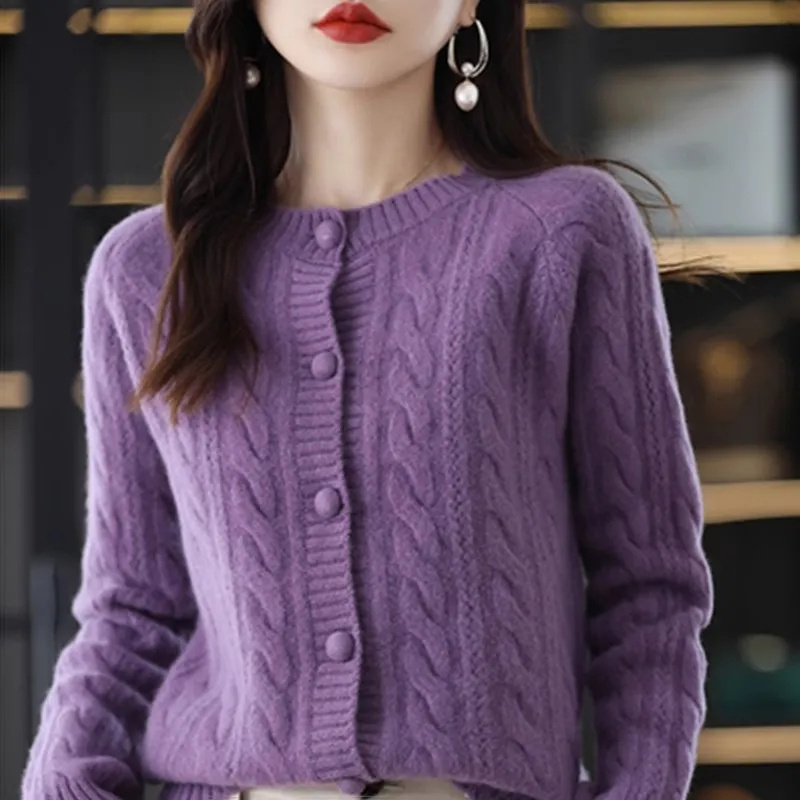 Cashmere Sweater For Women Autumn And Winter New Knitted Cardigan For Women Loose Fitting Woolen Sweater Lapel Jacket Camel XXXL