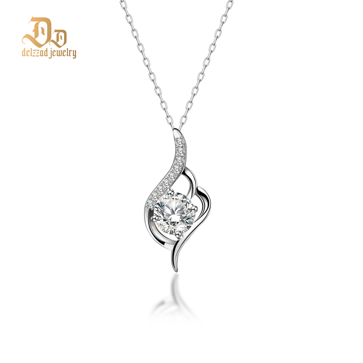 Delzzad 100% S925 Sterling Silver 1 Ct Necklace Moissanite Classic Love at First Sight Pendant Simple Exquisite Wedding Jewelry
