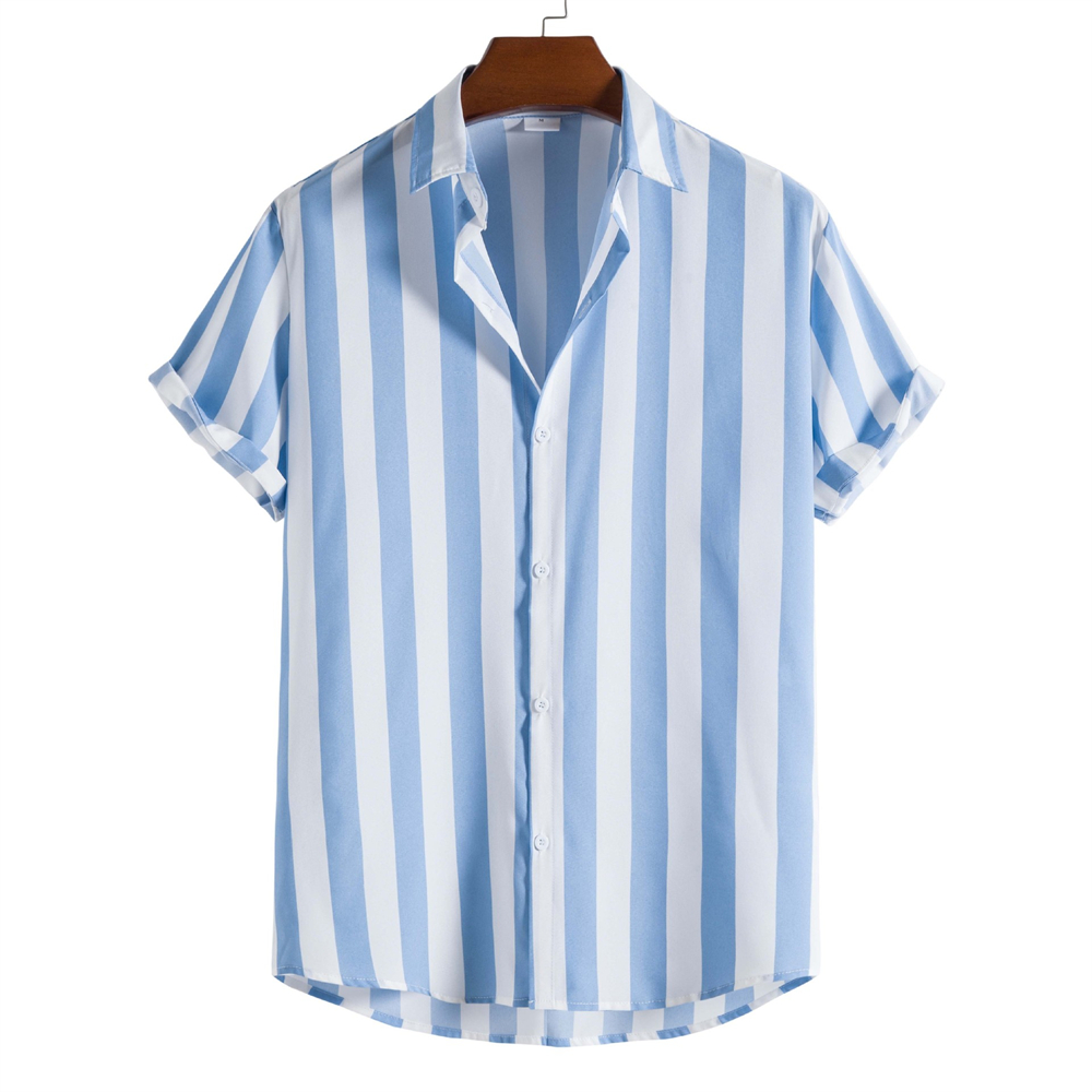 Summer Men's Shirts Striped Shirts Hawaiian Button Short Sleeve Plaid Red Top Beach Wear Black and White Shirt Men's Clothing