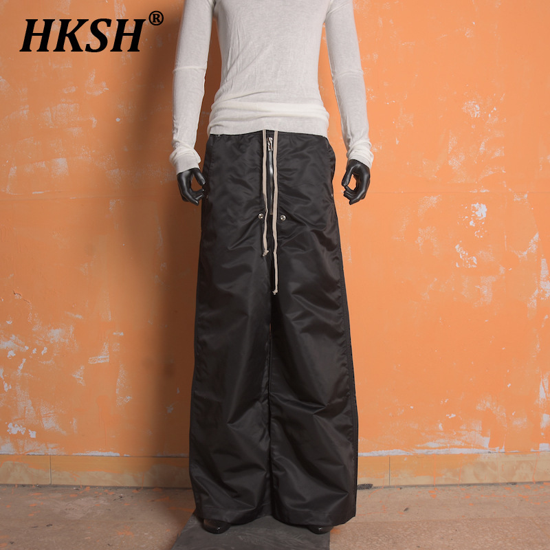 HKSH Spring Autumn Men's Tide Dark RO Style Nylon Zipper Loose Straight Casual Pants Micro Flared Fashion Trend Trousers HK2092