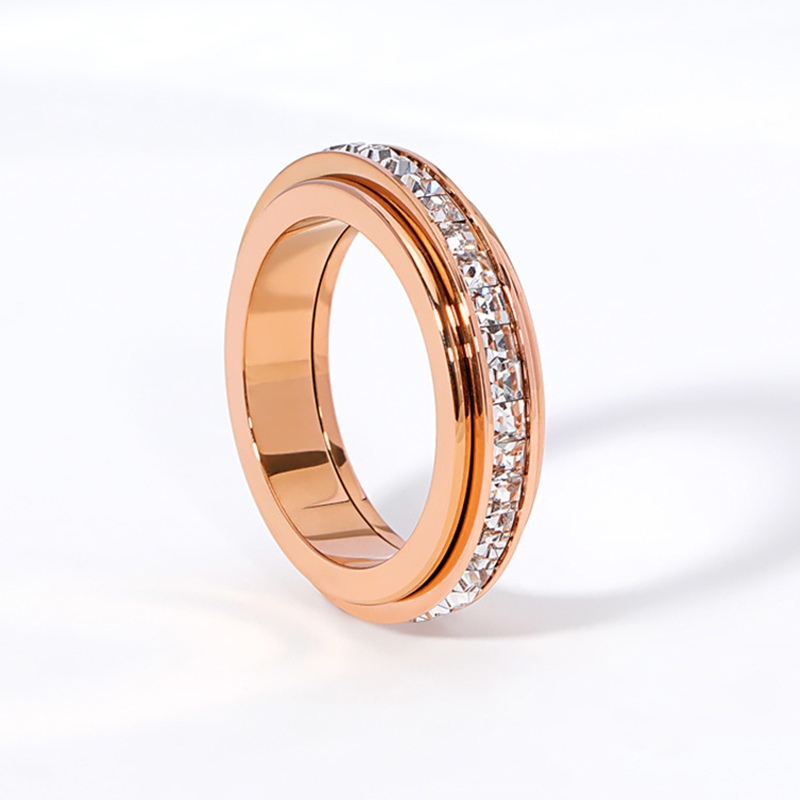 Spinner Ring for Women CZ Zircon Anti Anxiety Stress Mood Stainless Steel Rose Gold Silver Color Jewelry Charm Gift(R017)