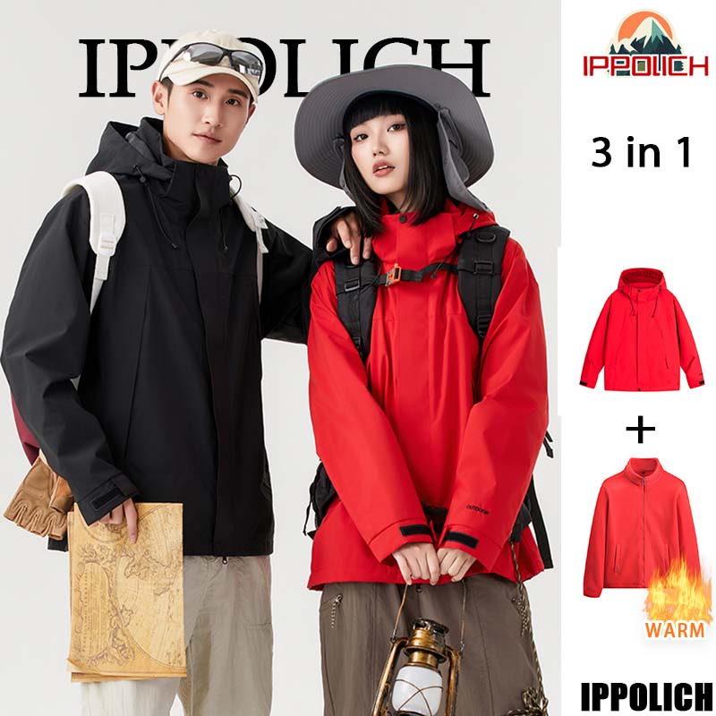 Men's 3 In 1 Thick Hiking Jacket Women Fleece Waterproof Winter Windbreaker Outdoor Warm Camping Jacket Climbing Hooded Coat
