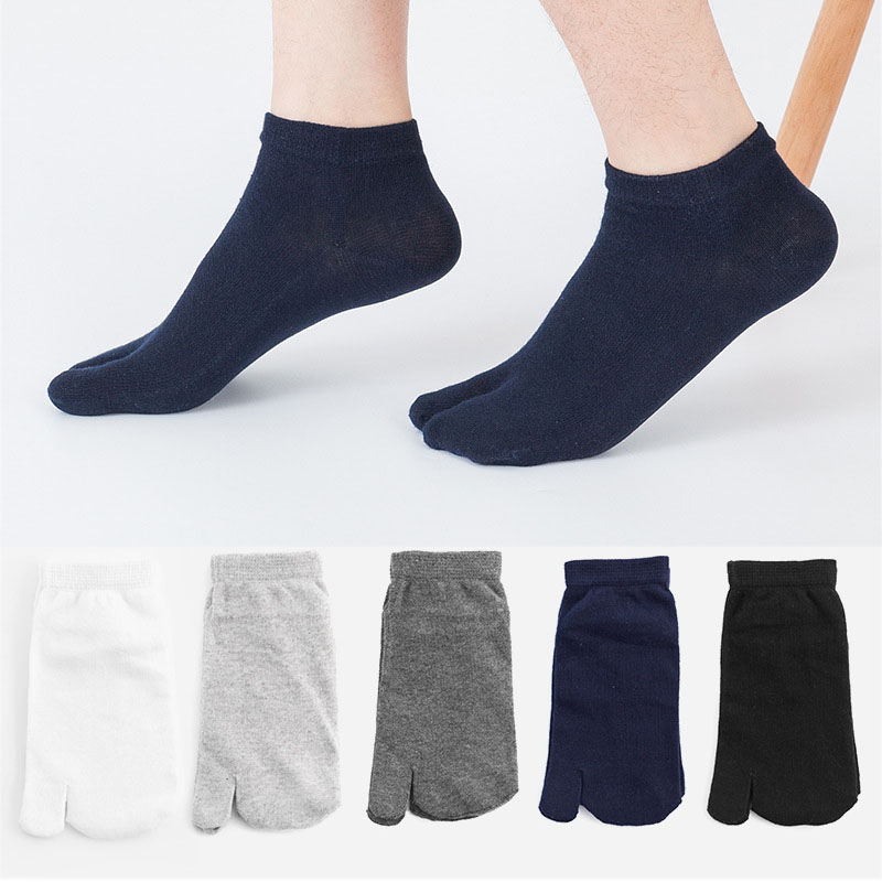 5 Pairs Men's Cotton Tabi Socks Short Two Finger Socks Solid Color Sweat-absorbing Odor Proof Split Toe Casual Flip-flop Socks