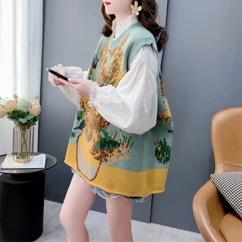 Cute Female Sweater Sleeveless Waistcoat New Knitwear Kawaii Clothing Trend 2024 Women's Knitted Vest Cheap Clothes Outerwears