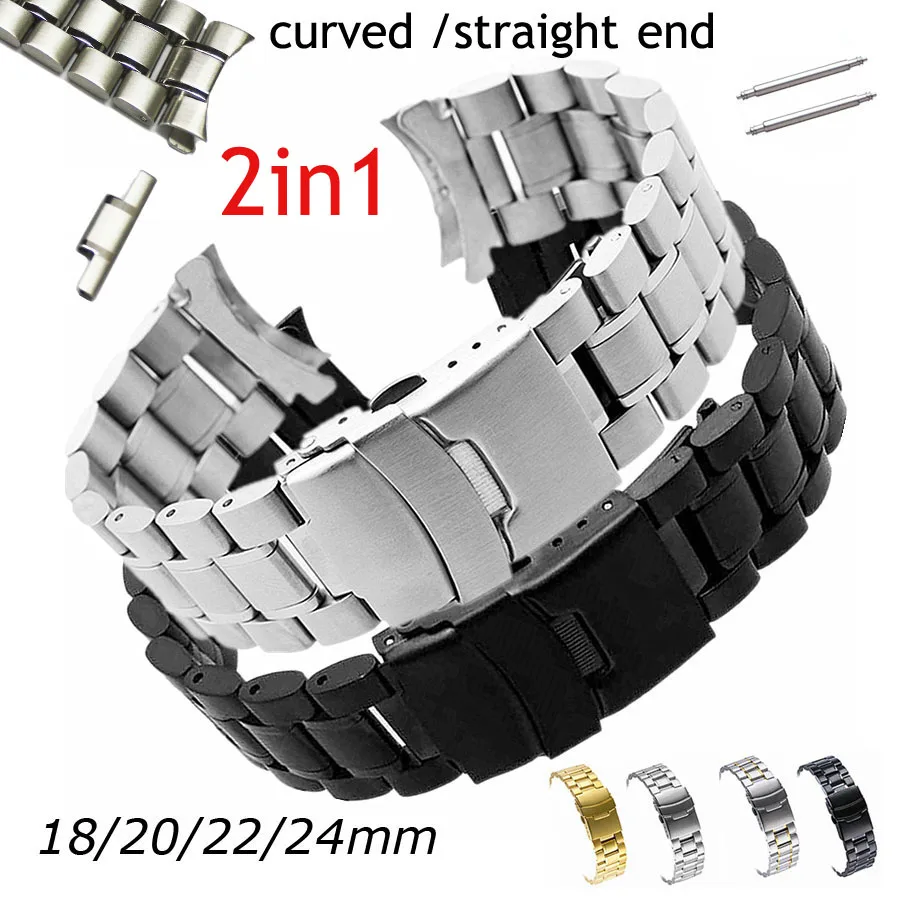 18 mm 20 mm 22 mm 24 mm 2 in 1 gerades gebogenes Ende Edelstahl -Uhrenband -Gurt -Austausch Armband Armband mit Werkzeug