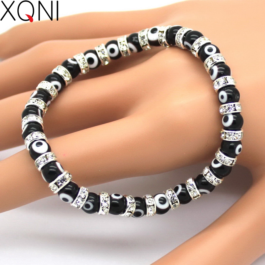 XQNI Hot Trendy Good Gift New Fashion Evil Eye Charm Men's Bracelets Popular Bangles Mini Strand Beads Bracelets Women Jewelry
