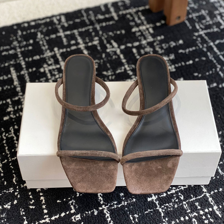 High quality Simple fashionable Minimalism suede Low-heeled slippers slides open toes Kitten heels sandals Luxury designer heels Office party shoes