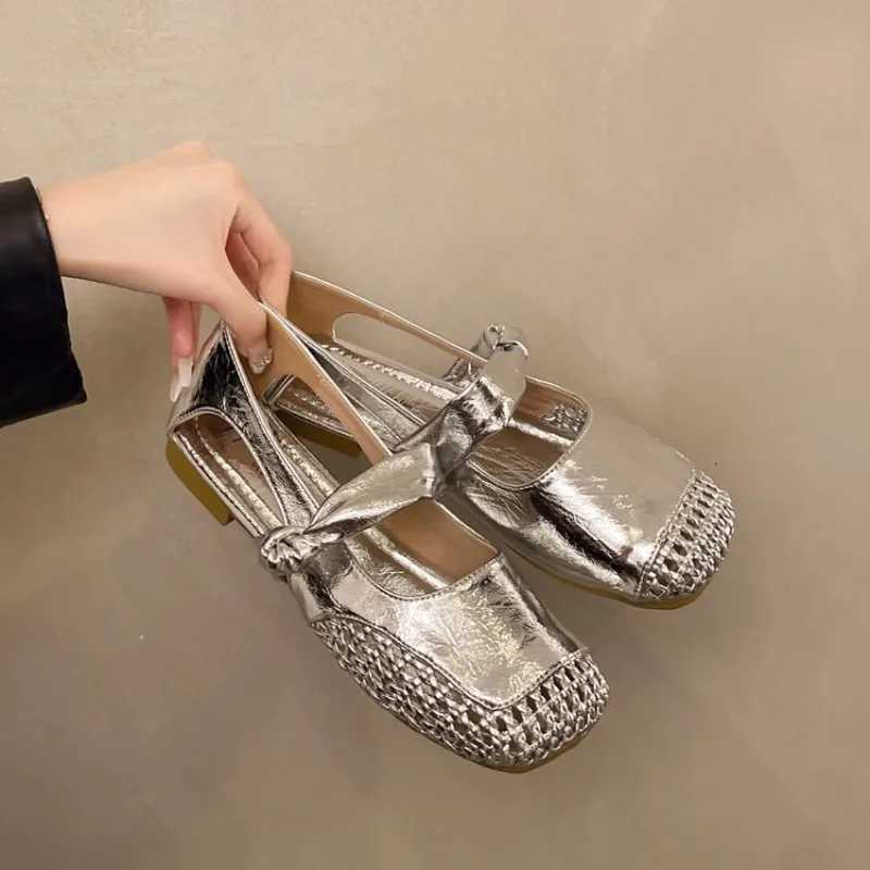 French Niche Baotou Sandals Womens 2025 Summer New Hollow Flat Round Toe Shallow Slip Mary Jane Shoes Z250714