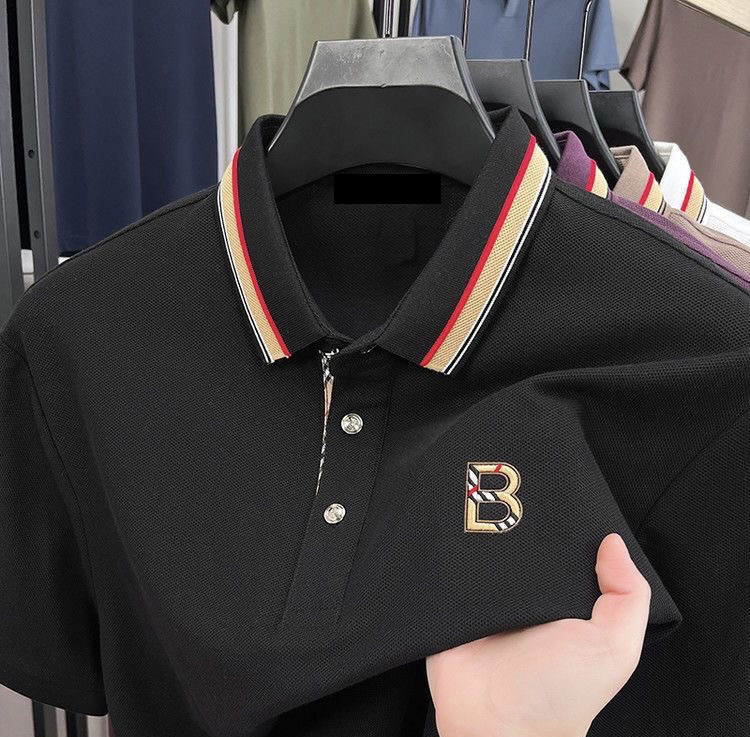 Summer men's fashionable casual short-sleeved T-shirt, high-end business fashion embroidered lapel short-sleeved lightweight Polo shirt, size M