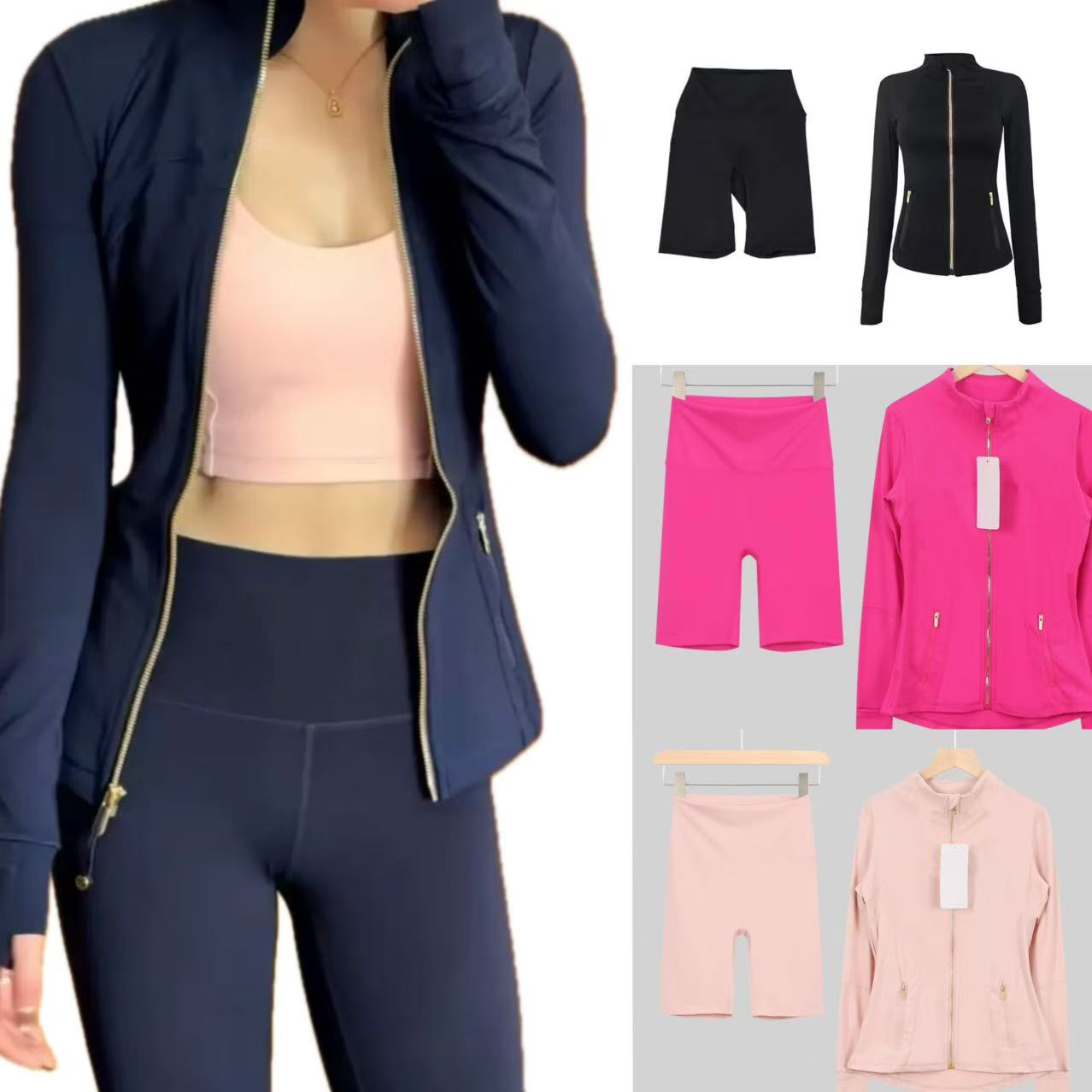 top 5a quality Yoga Outfit Two Pieces Set Shorts+Jackets Flared Shorts+Jacket and bra+pants Set Exercise Close-Fitting Fitness Wear Workout Track-image-1066275405