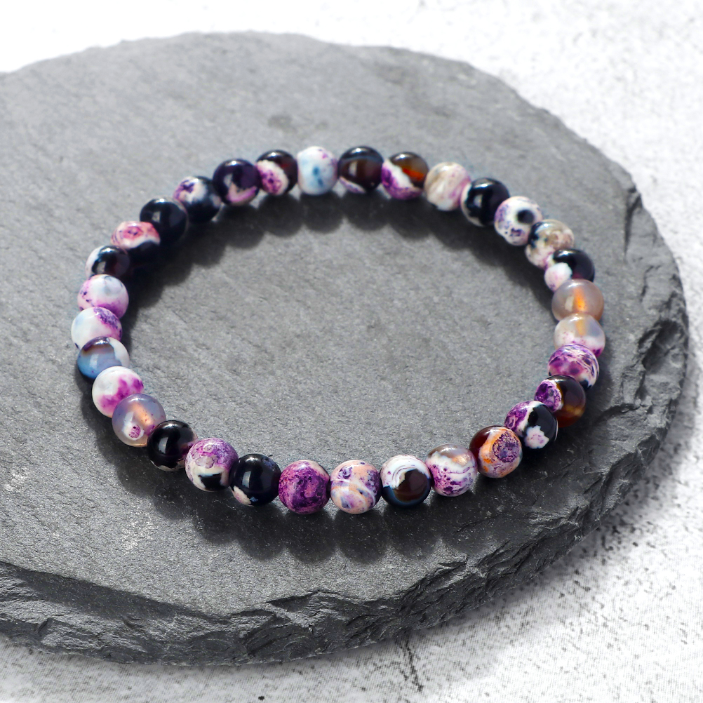 Vintage Agates Beads Bracelets Charm 6mm Purple Onyx Stone Handmade Beaded Bracelet Bangles Yoga Wristband Jewelry for Women Men
