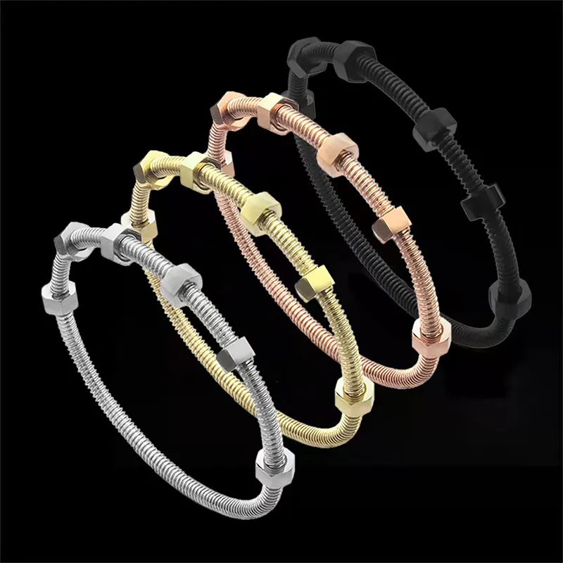 designer nail bracelets women six screw bangles women luxury screw bracelet wed cuff rose gold silver black stainless steel spring bangles jewelry d