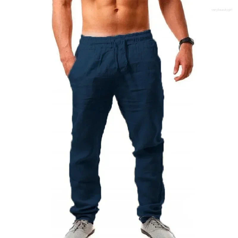 Men's Pants Baggy Long Summer Solid Color Breathable Loose Trousers Male Elastic Waist Casual Cotton Jogging