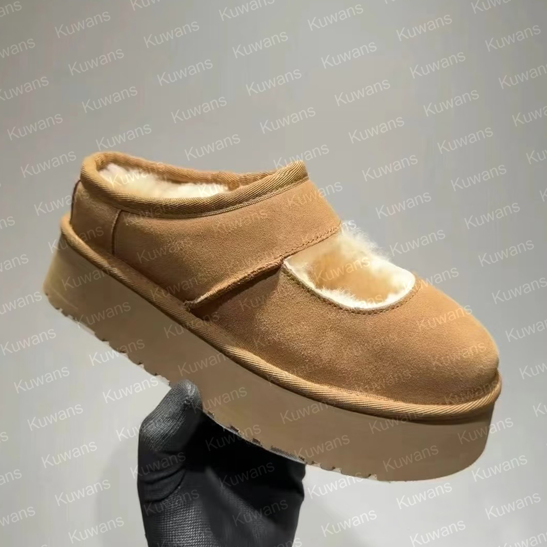 Womens Bea Mary Jane Slippers Platform Designer Shearling Shoes Fur Slides Classic Ultra Mini Boot Tazz Tasman Chestnut Slip-on Wool Comfort Winter