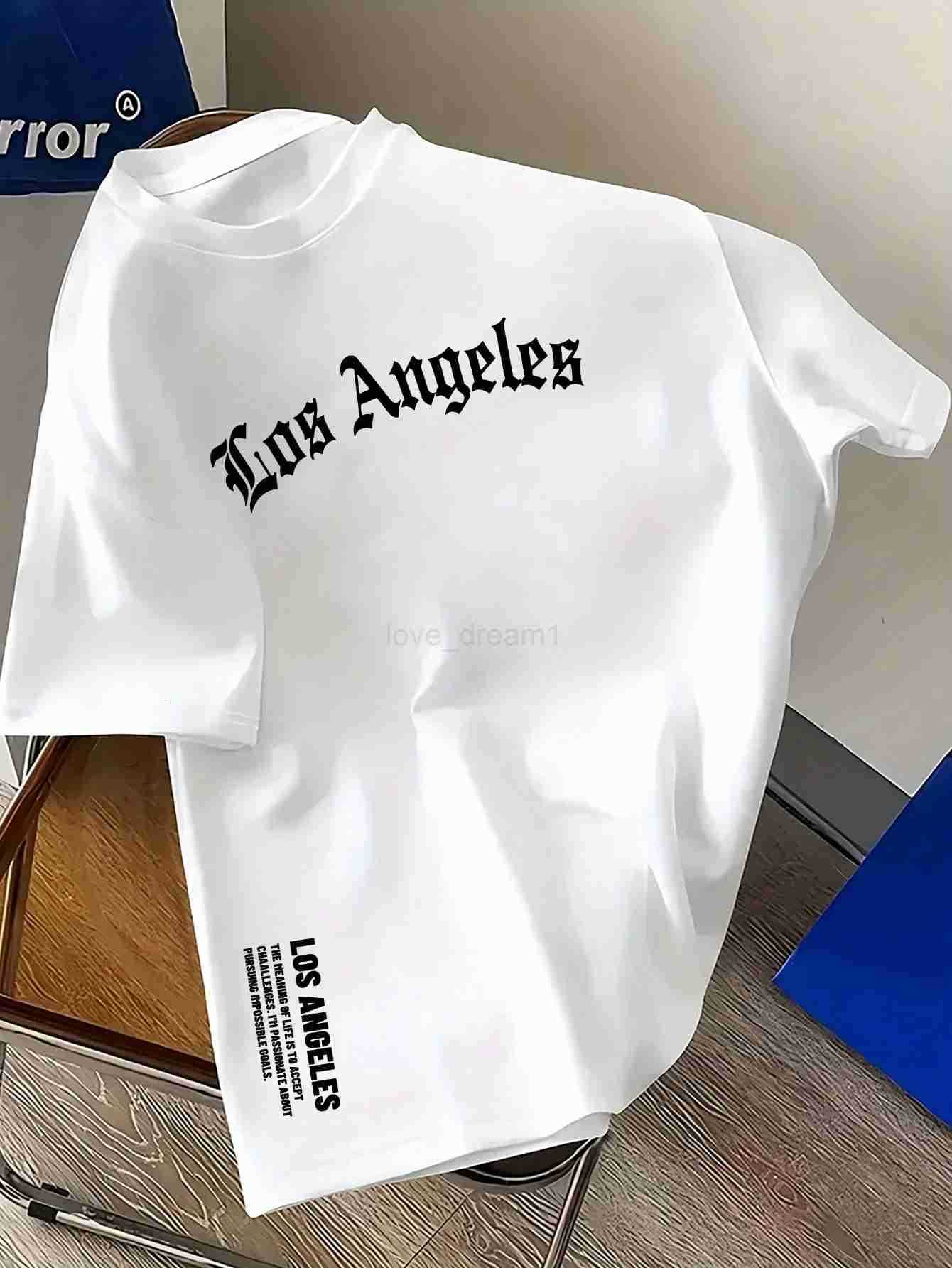Mens Summer 100% Cotton Fashion Los Angeles Letter Printed Loose Large Casual Comfortable Round Neck Short Sleeve T-shirt Top T250714