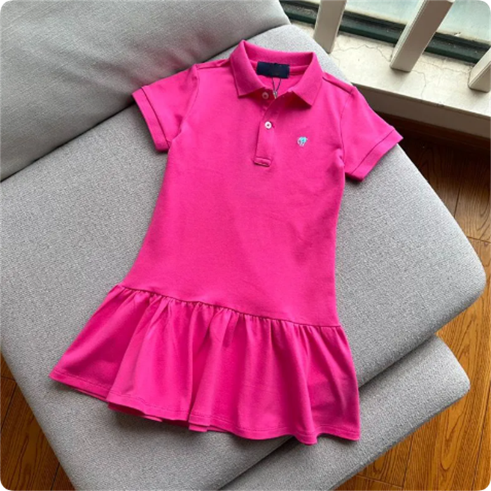 Fashion Robe de Luxe Fille Robe Polo Jupe Manches Courtes Combinaison Princesse Plissée Vêtements Enfant Designer Vêtement Bébé Fille Couleur Uni