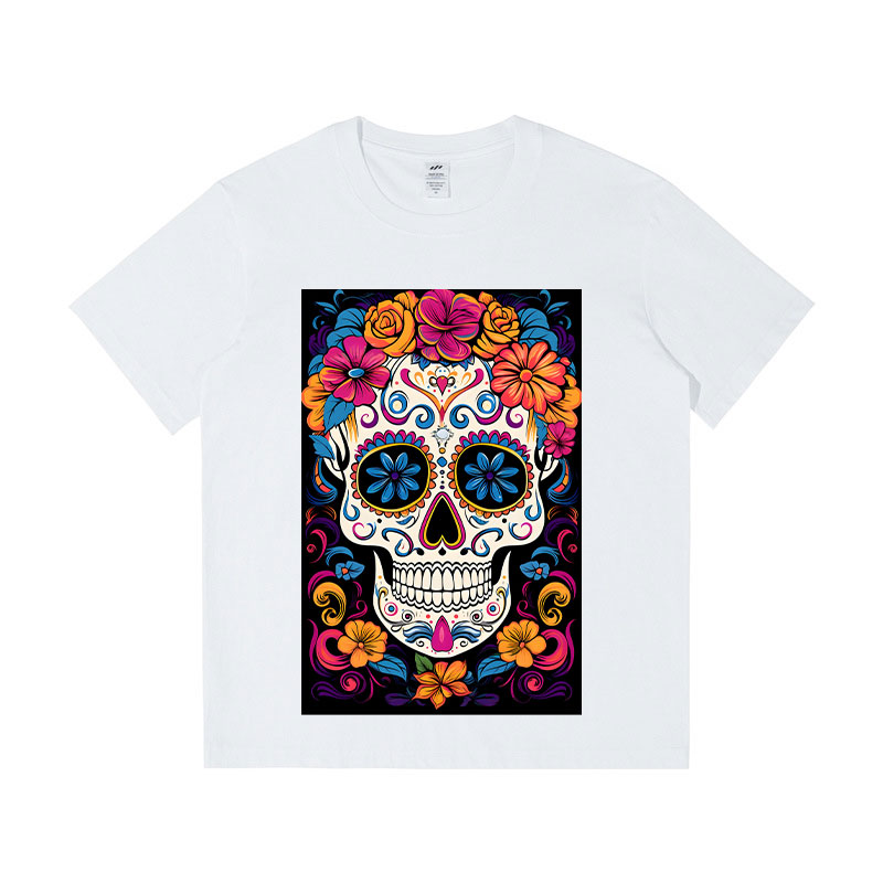 T-shirt avec motif de festival du Jour des Morts 100 coton Hauts de créateurs pour femmes Vêtements décontractés à manches courtes pour hommes