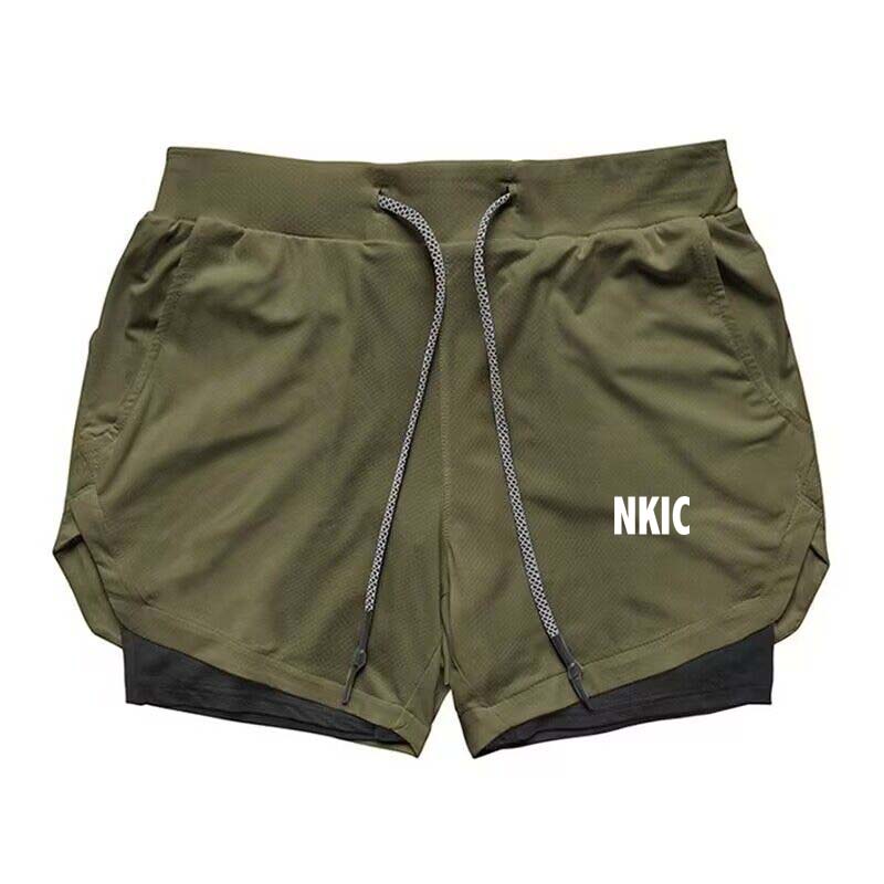 Mens Gym Brand Sports Shorts Jogging Running Breathable Fitness Exercise Double Layer Shirt Hidden-Pocket Casual Camouflage Shorts-image-762442045