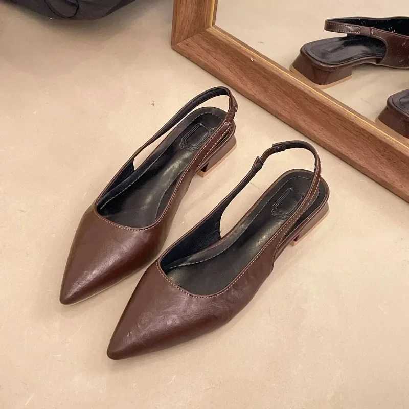 Womens Genuine Leather Pointed Toe Slingback Slip on Flats Sandals Soft Comfortable Casual Female Summer Daily Footwear Shoes Z250714