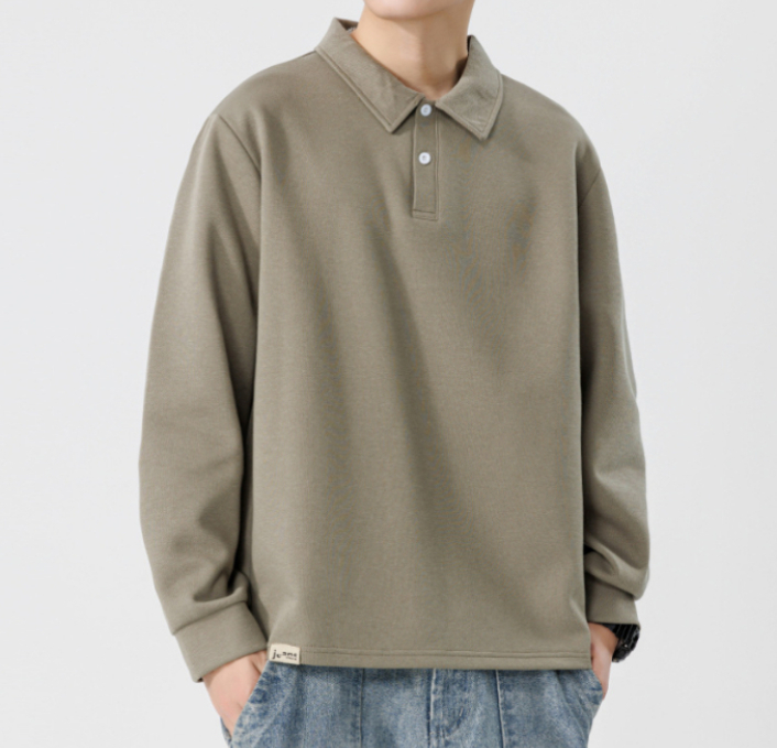 219 Men Long-sleeved Autumn and Winter Heavy Loose Solid Color Lapel Youth Casual