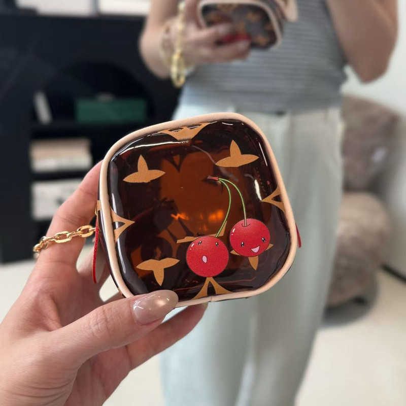 Tm Cube Coin Purse Women Square Coin Purse Mini Cherry Charm Turtle Pouch Zipper Wallet Key Pouch Designer Purse Keychain Wallet Storage Bag Small E