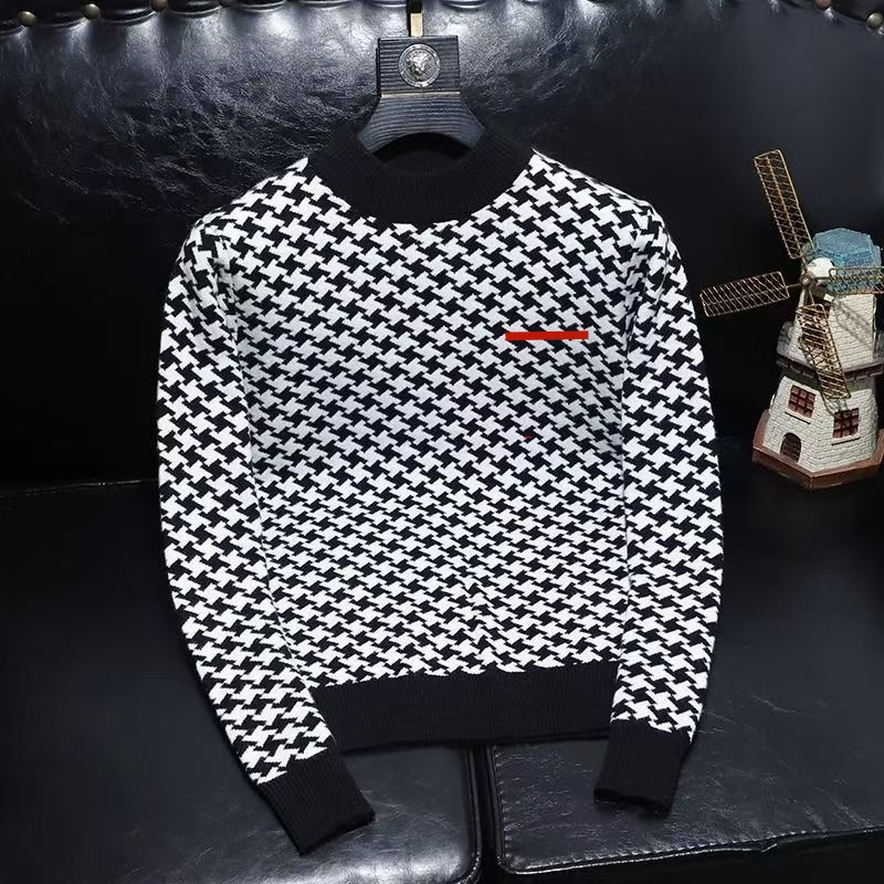 Designer sweater mens sweater black and white knitted warm wool classic checkered striped clothing casual fashion long sleeved luxury mens sweater