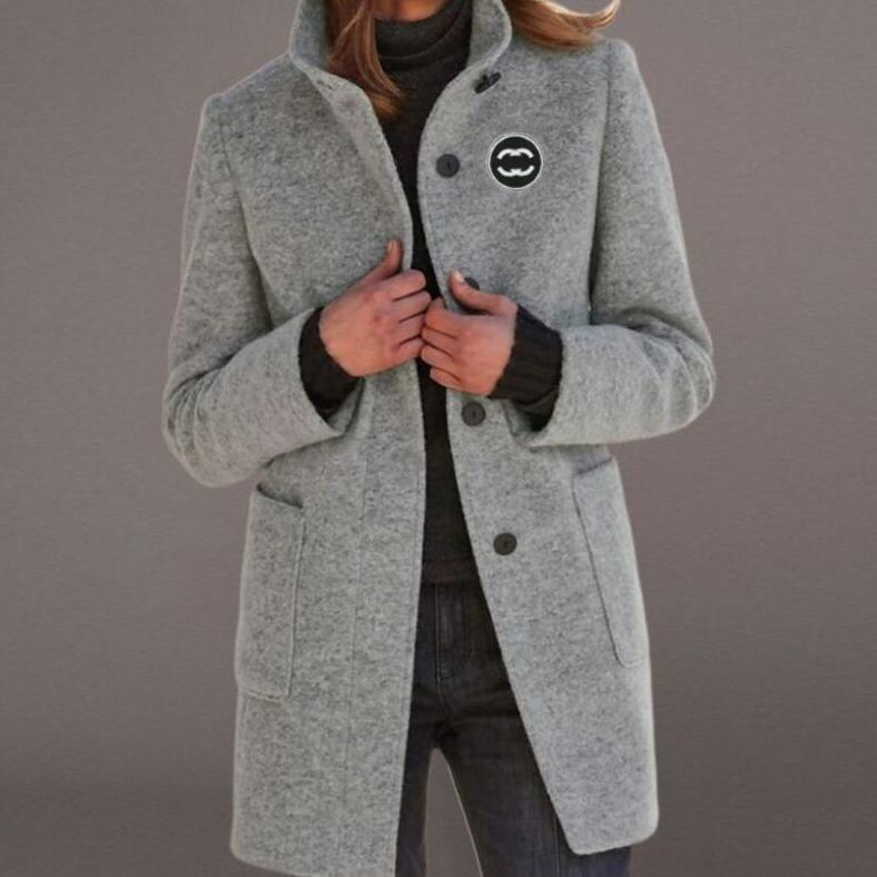 New 2025 Fashion Luxury Women Spring Autumn Ladies Overcoat Elegant Long Embroidery brand logo Wool Coat Solid Color Women Sleeve Chic Outerwear Coa