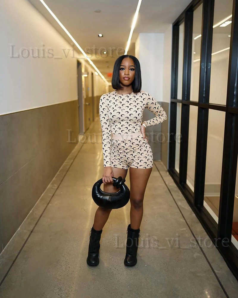 Lady Moon Stylish Printed Slim 2 Piece Set Women Long Slve Shirt and Shorts Suits 2025 Summer Sexy ub Party Elastic Outfits H250715 L260611