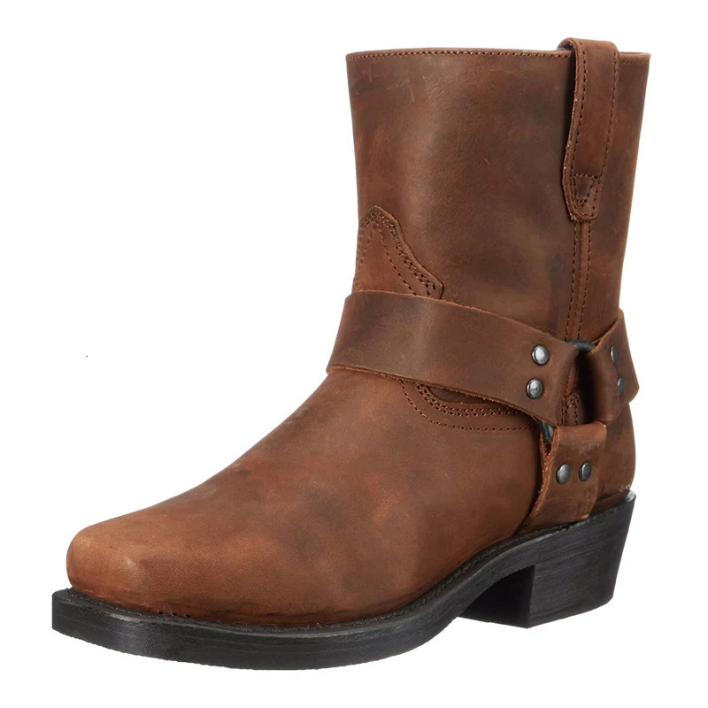 Mens Leather Boots Side Zipper Western Cowboy Boots Retro Mens Short Boots Lightweight Comfort Outdoors Boots Large Size 48 250725