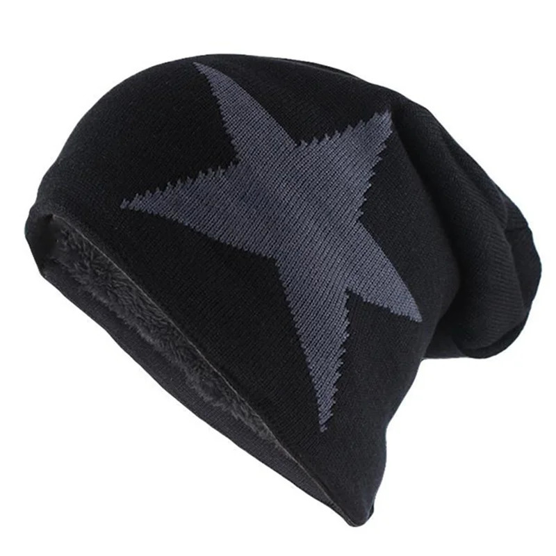Unisexe Slouchy hiver cinq étoiles modèle chaud chapeaux pour hommes femmes en peluche fourrure doublé mode Ski Beanie Cap250714