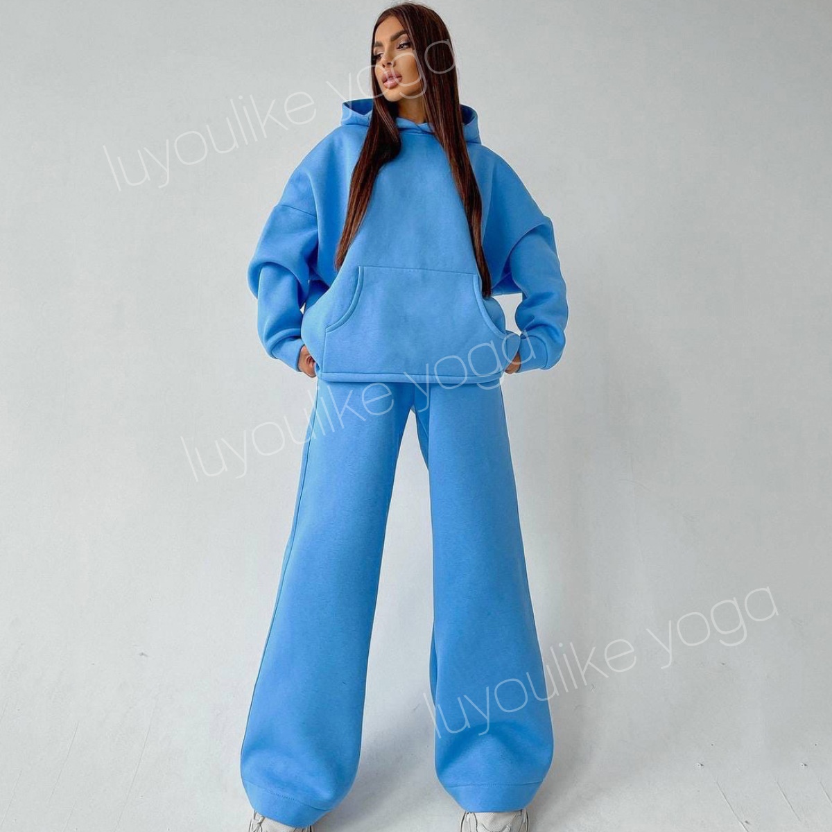 O580 Sweat à capuche de yoga pour femme avec pantalon assorti Idéal Gym Essentials Mode féminine Automne et hiver Nouveautés Ensemble sweat à cap