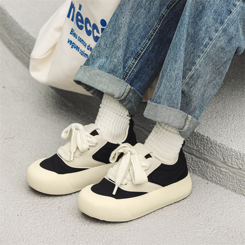 Stylish Fashion Designer Women Men Solid White Shoes Comfortable Lace Up Leather Round Toe Thick Sole Rock Gothic Punk Shoes Casual Shoes