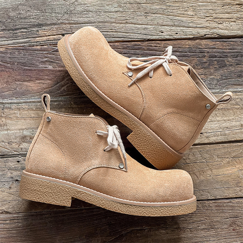Stylish Fashion Versatile Vintage Women Men Leather Boot Shoes Business Leather Round Toe Solid Rock Gothic Punk Ankele Casual Shoes Dark Metal