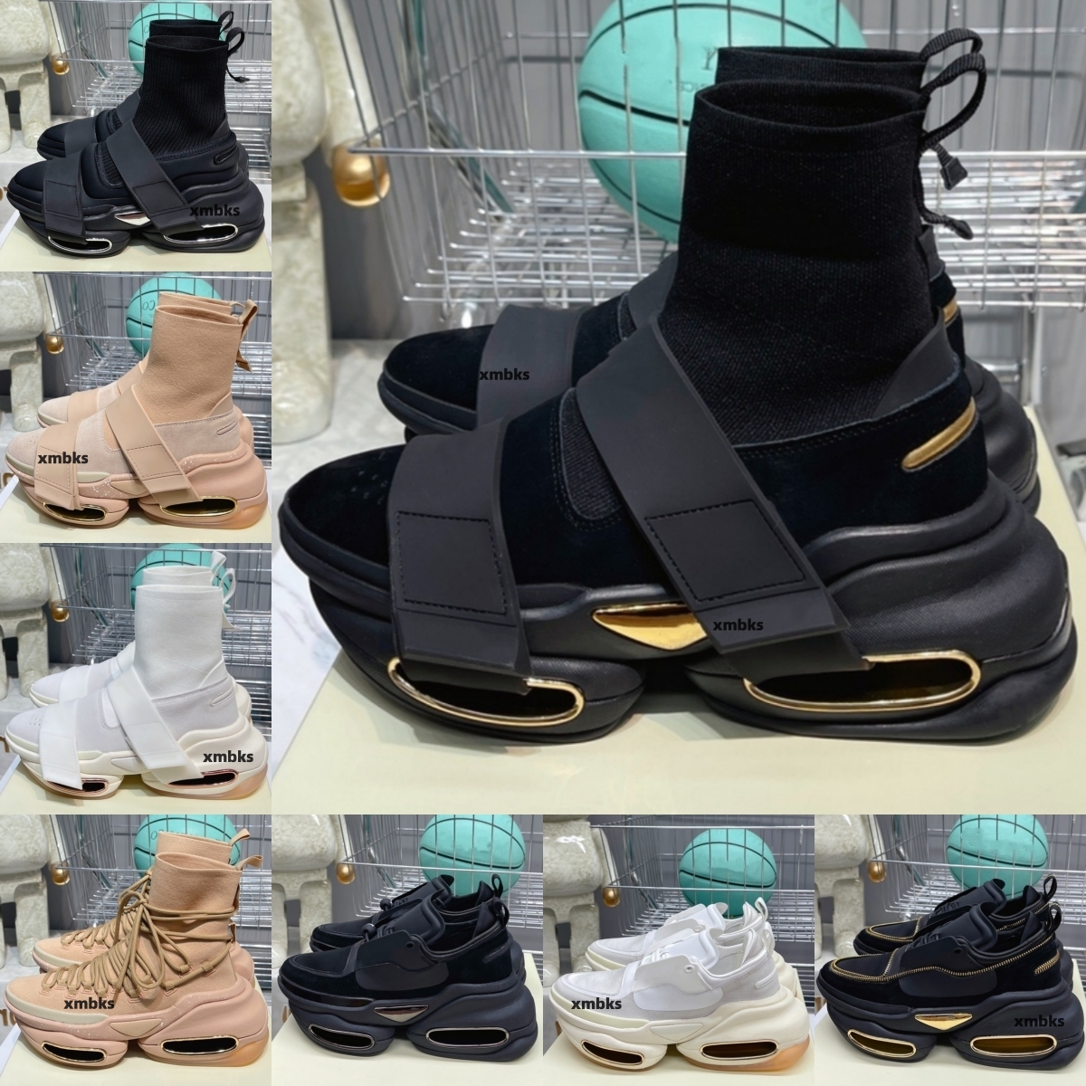 B Bold Low High Top Boot Bottes Suède Blanc Noir Sneakers Chaussures Or Tricot Femme Homme Marron Vert