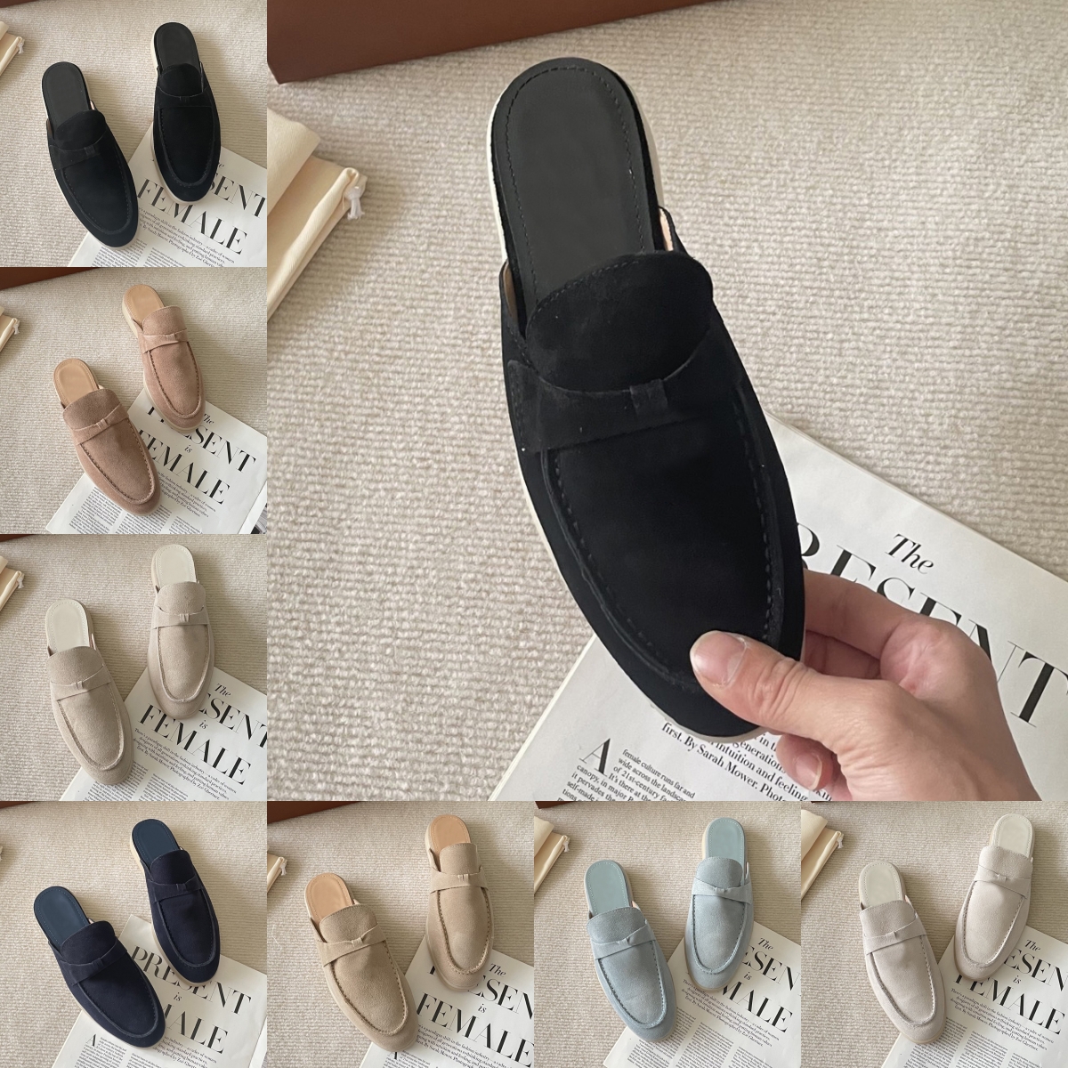 Half Slippers Men Women Luxury Designer Casual Sneaker Sandals Unisex Loafers Flat Low Black Khaki Beige Brown Grey Suede Cow Leather Oxfords Sli