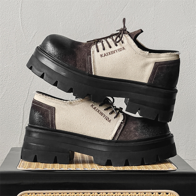 Stylish Fashion Versatile Vintage Women Men Leather Shoes Business Comfortable Strap Height Increasing Solid Rock Gothic Punk Ankle Casual Shoes