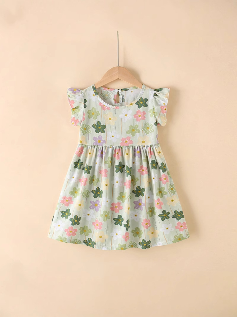 XW271 New girls dress summer floral children&#039;s princess dress beach dress summer cotton silk suspender vest dress 2025-image-1066727573