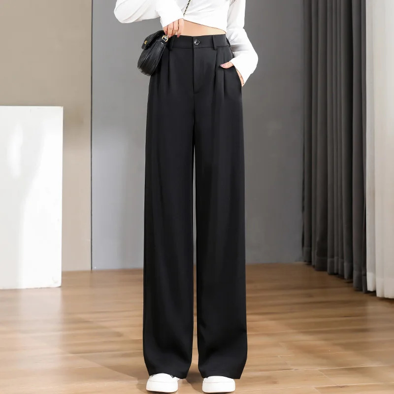 Womens Loose Spring Summer High Waist Wide Legs Slim Casual Trousers Korean Fashion Trend Female Suit Straight Pants 250715