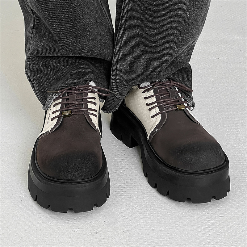 Stylish Fashion Versatile Vintage Women Men Leather Shoes Business Comfortable Strap Leather Height Increasing Solid Rock Gothic Punk Ankele Casual