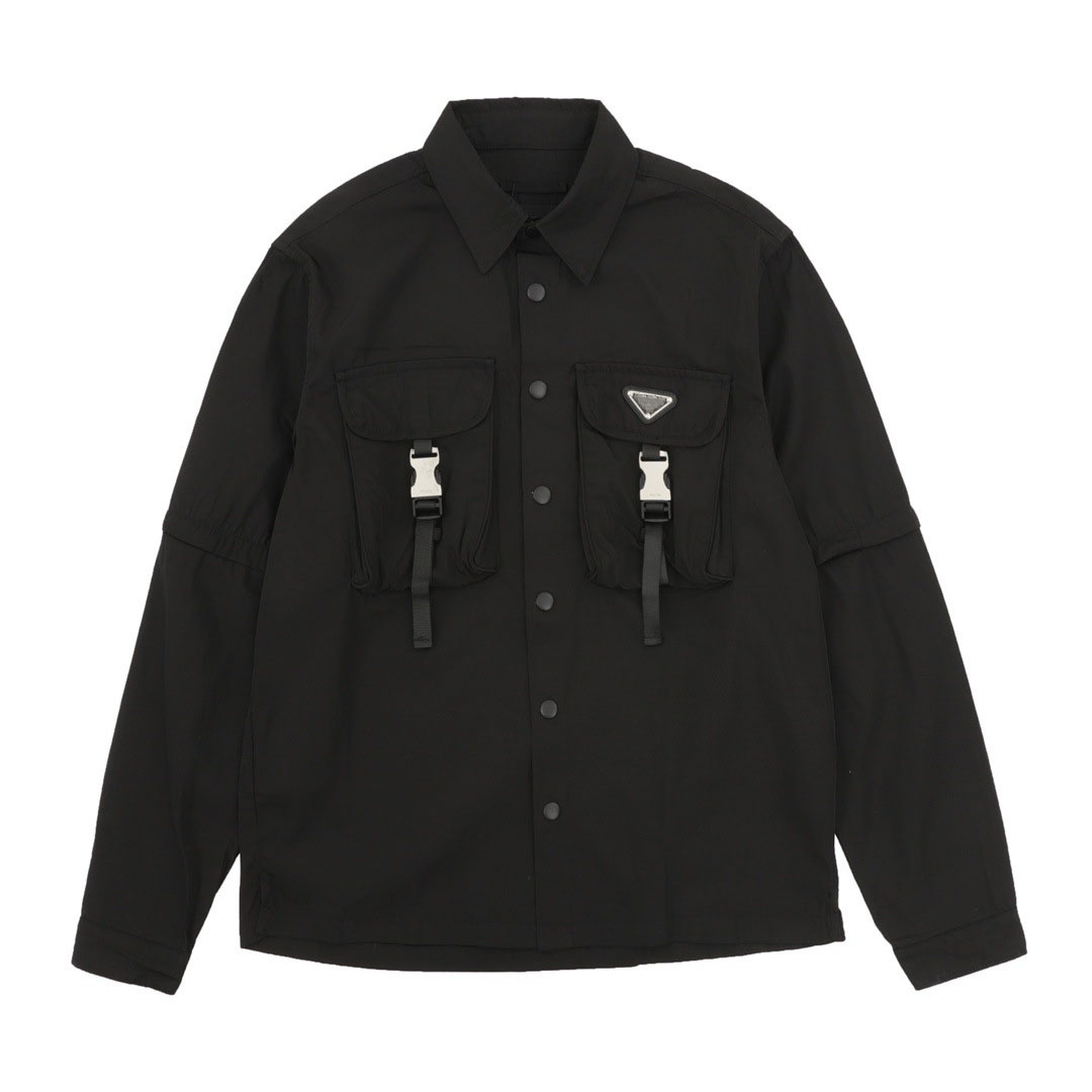 Designer Mens Street Blouses Shirt Jackets Classic Retro Long Shirts Top fabric Comfortable Breathable Perforated Logo Detachable Sleeves High Densi