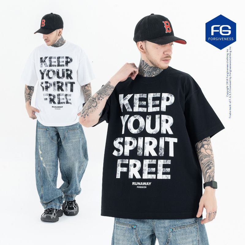 Lanhai Mens Clothing 2025 Spring Summer New Trendy Brand Keep Your Spirit Free Printed Round Neck Short Sleeve T-Shirt for Men and Women