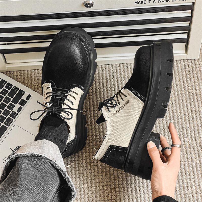 Stylish Fashion Versatile Vintage Women Men Leather Shoes Business Comfortable Strap Leather Height Increasing Rock Gothic Punk Ankele Casual Shoes