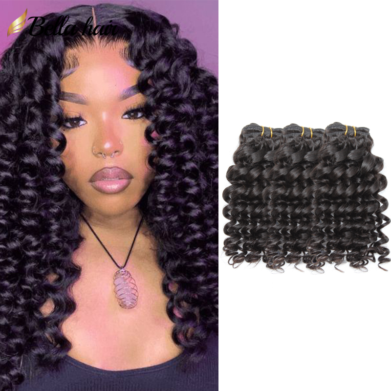 Poules de cheveux vierges malaisiennes profondes cheveux humains funmi funmi doubles extensions de trame tissés 3 / 4pcs / lot de qualité supérie