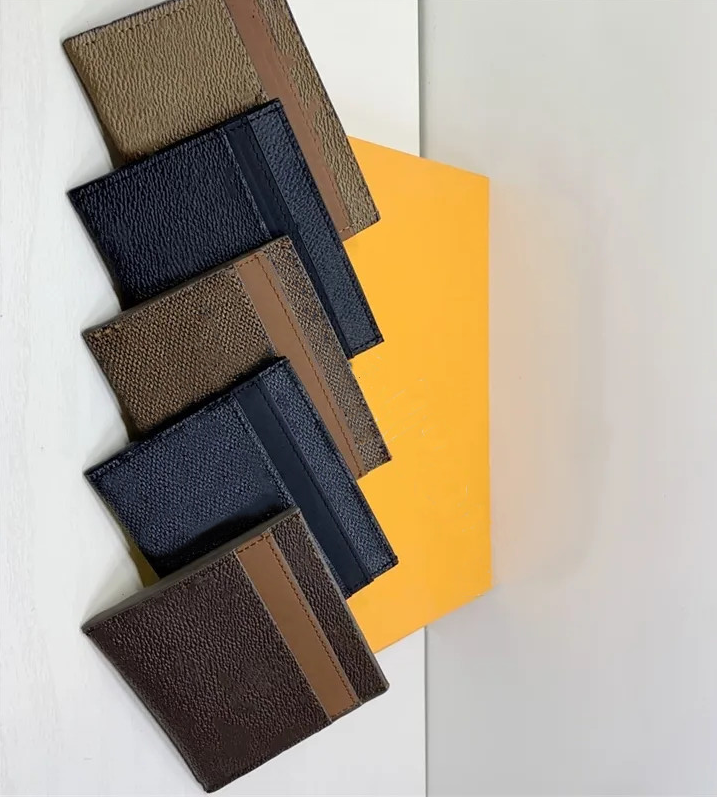 Designer Card Holder Wallet Short Case Purse Quality Pouch Quilted PU Leather Womens Men Purses Credit Coin Clutch Mini Bag Brown Canvas with BOX 36