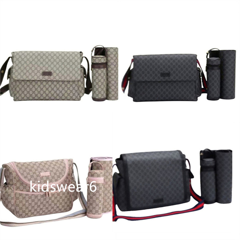 Sac à langer designer imperméable maman set 3 sacs bébé fermeture éclair marron motif à carreaux G16