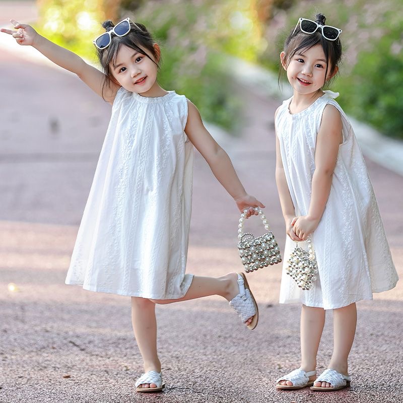 D42 Girls dress 2025 new style skirt children&#039;s clothing summer sleeveless vest dress girl solid color princess dress long skirt-image-1066901248